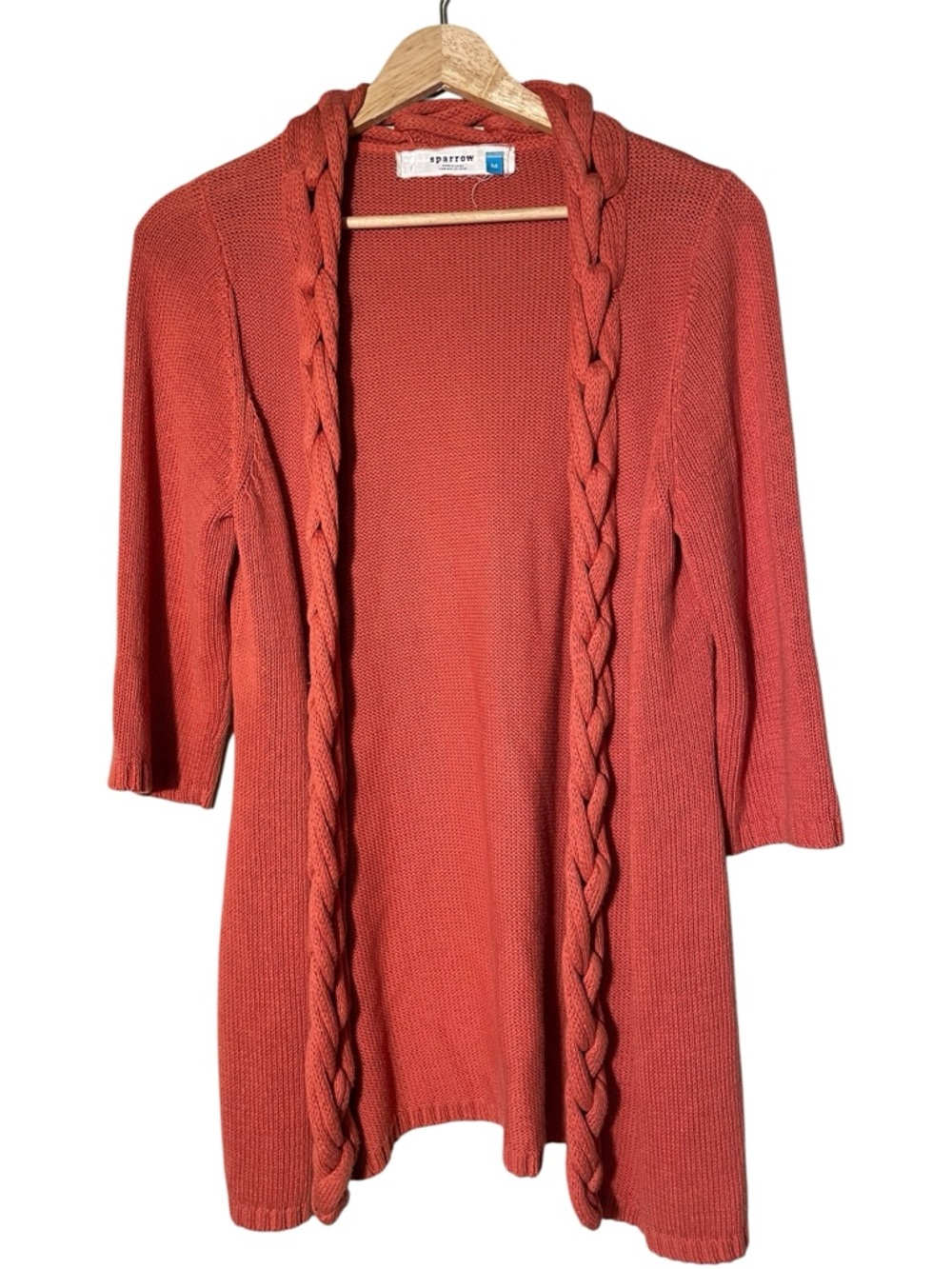 Sparrow Braided-Trim Open Cardigan Rust Orange